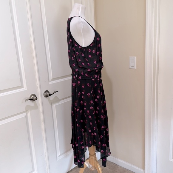 A.L.C. 100% Silk Whimsical Fairy Keyhole Black/Pink Floral Midi Dress Size 10 - Picture 4 of 9